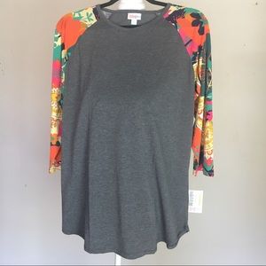 Lularoe Randy Baseball T - Gray/Bright Floral